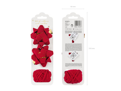 Set de rubans et rosettes en velours, rouge, mix – Lot de 3