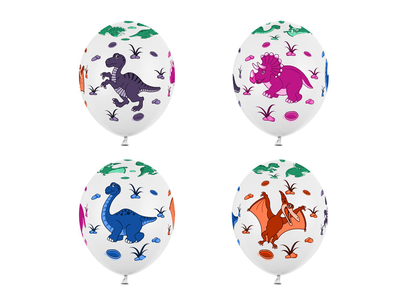 Ballons 30 cm, Dinosaurees, Pastel Blanc pur – lot de 6