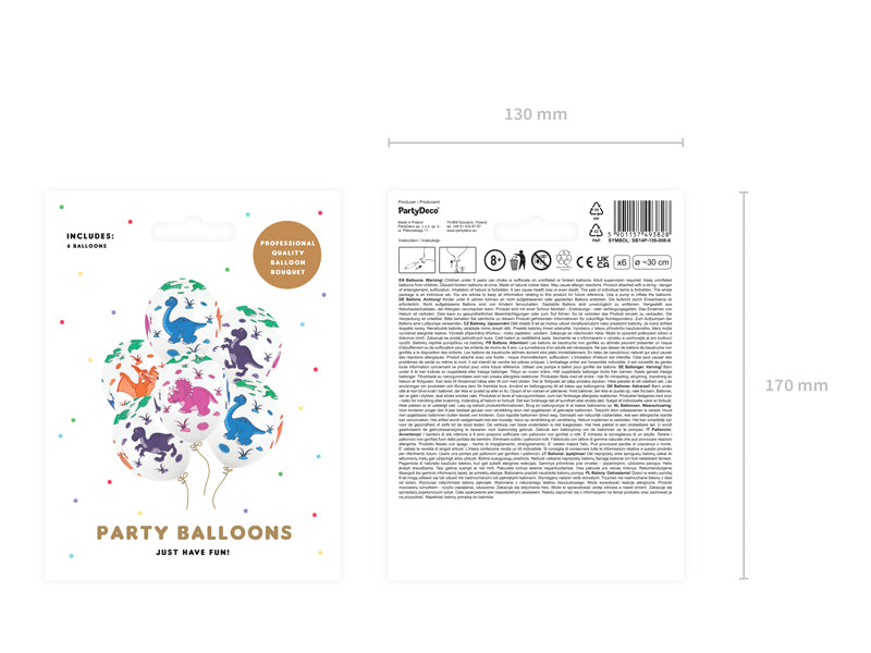 Ballons 30 cm, Dinosaurees, Pastel Blanc pur – lot de 6