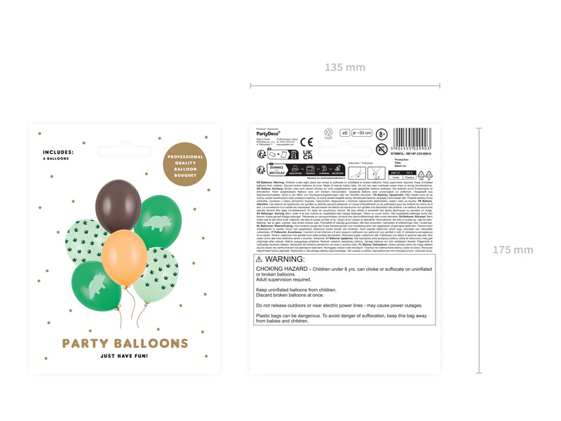 Ballons 30 cm, Dinosauree, multicolore – lot de 6