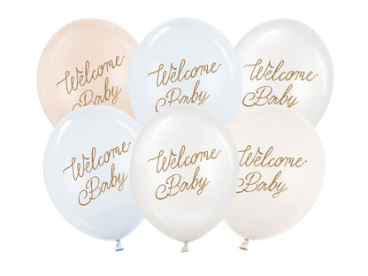 Ballons 30 cm, Welcome Baby, multicolore bleu – lot de 6 pièces