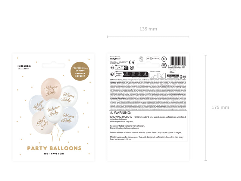 Ballons 30 cm, Welcome Baby, multicolore bleu – lot de 6 pièces
