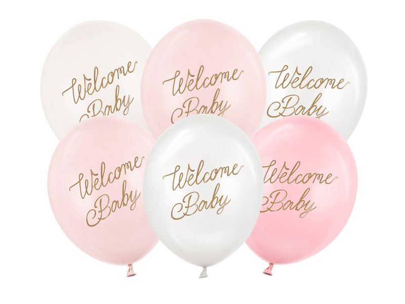 Ballons 30 cm, Welcome Baby, multicolore rose – lot de 6 pièces
