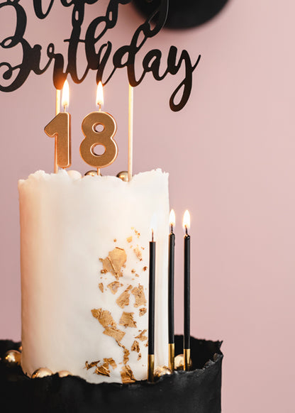 Bougies d'anniversaire, unies, noires, 14cm – lot de 12