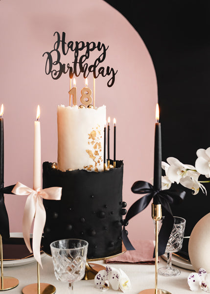 Bougies d'anniversaire, unies, noires, 14cm – lot de 12