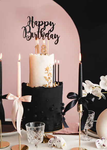 Bougies d'anniversaire, unies, noires, 14cm – lot de 12