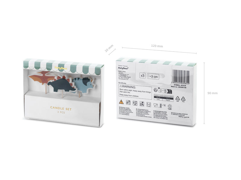 Bougies d'anniversaire Dinosaurees, 3 cm, noir – lot de 3