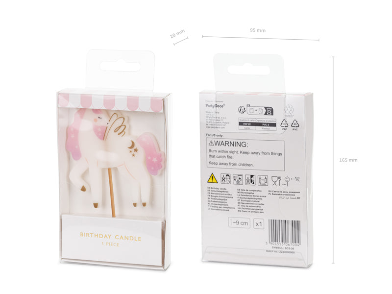 Bougie d'anniversaire Licorne, 9 cm, assortiment