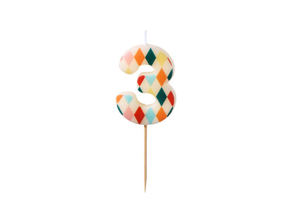Bougie chiffre 3 à losanges – Anniversaire Cirque