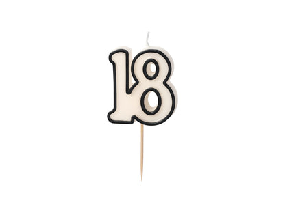 Bougie d'anniversaire numéro 18, 5,5 cm, noir et blanc