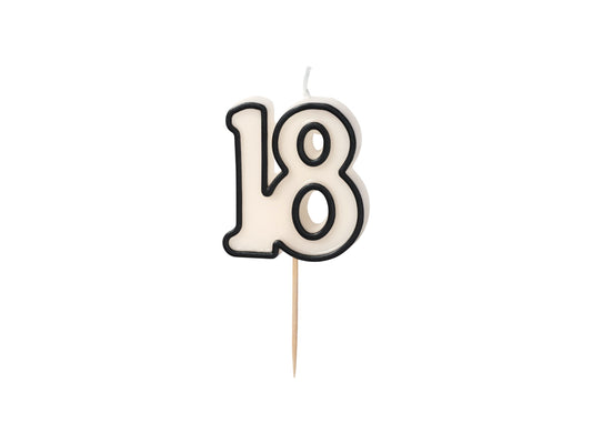 Bougie d'anniversaire numéro 18, 5,5 cm, noir et blanc