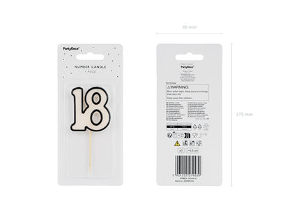 Bougie d'anniversaire numéro 18, 5,5 cm, noir et blanc