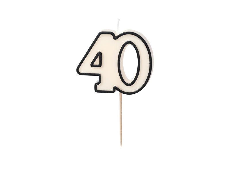 Bougie d'anniversaire numéro 40, 5,5 cm, noir et blanc