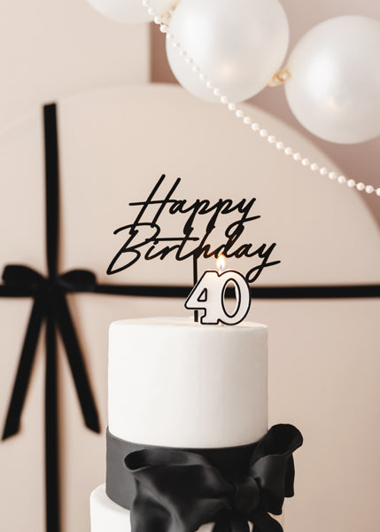 Bougie d'anniversaire numéro 40, 5,5 cm, noir et blanc