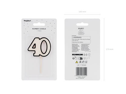 Bougie d'anniversaire numéro 40, 5,5 cm, noir et blanc