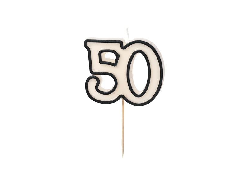 Bougie d'anniversaire numéro 50, 5,5 cm, noir et blanc