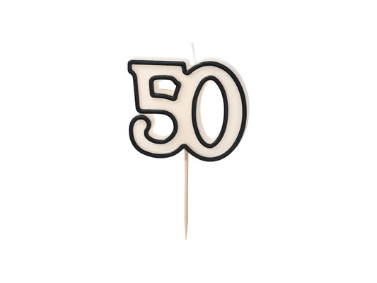 Bougie d'anniversaire numéro 50, 5,5 cm, noir et blanc