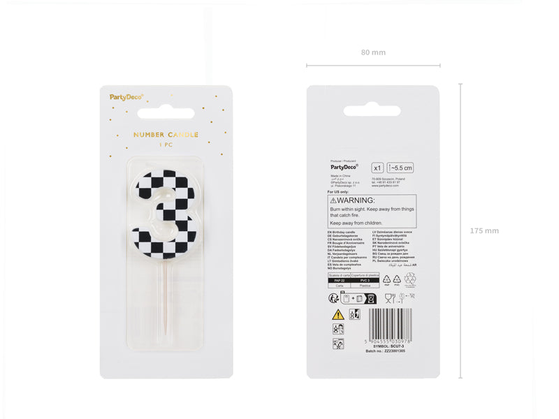 Bougie d'anniversaire Chiffre 3, 5.5 cm, noir