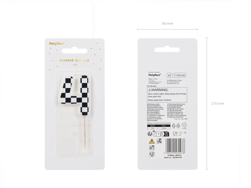 Bougie d'anniversaire Chiffre 4, 5.5 cm, noir