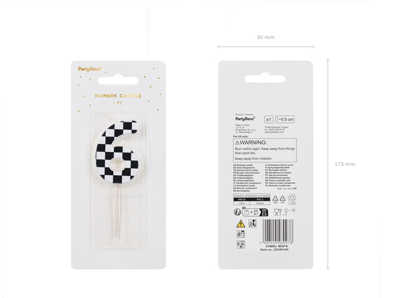 Bougie d'anniversaire Chiffre 6, 5.5 cm, noir