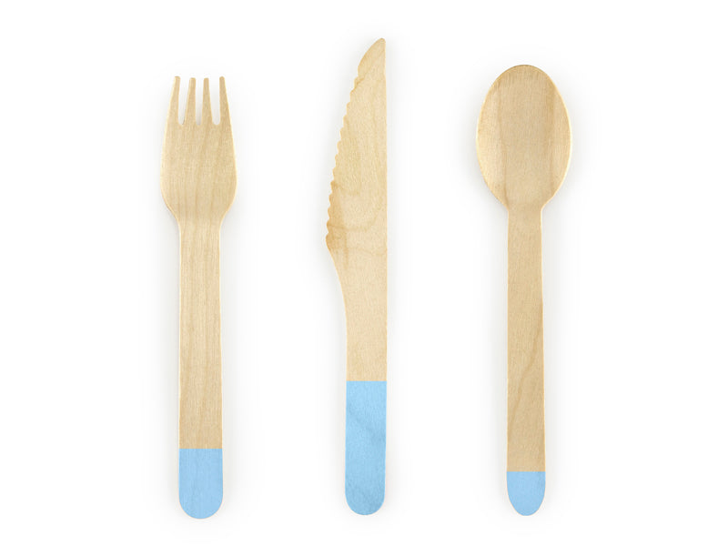 Couverts en bois, bleu clair, 16cm – lot de 18 pièces