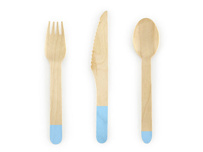 Couverts en bois, bleu clair, 16cm – lot de 18 pièces