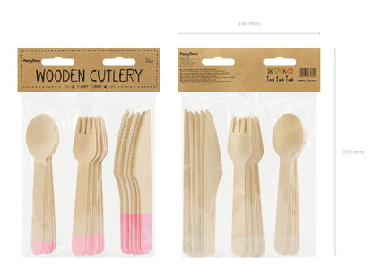 Couverts en bois, rose clair, 16cm – lot de 18 pièces