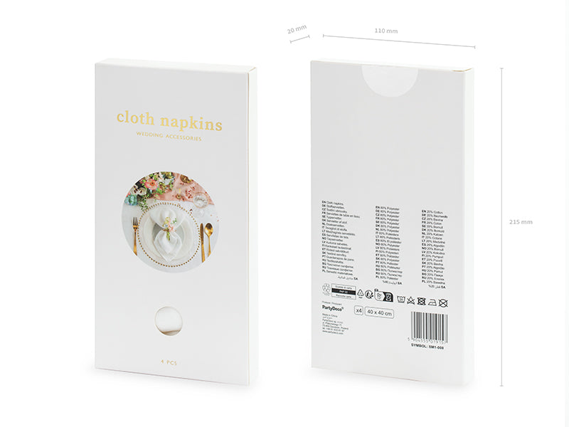 Serviettes de table en tissu, blanche, 40x40 cm (1 pqt. / 4 pc.)
