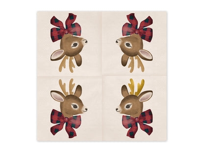 Serviettes motif cerf, 33x33 cm, mix (lot de 12 pièces)