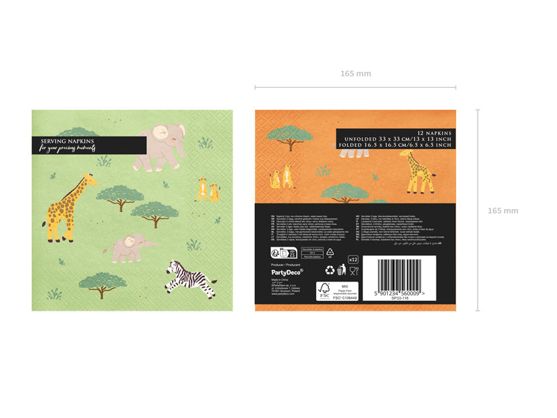 Serviettes anniversaire Safari 33 cm – Lot de 12