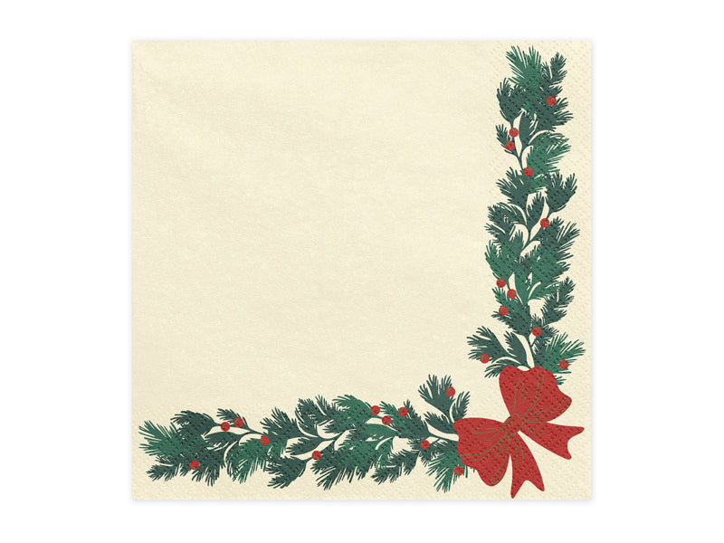 Serviettes guirlande de Noël, 33x33 cm, beige (lot de 20 pièces)