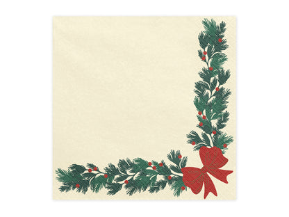 Serviettes guirlande de Noël, 33x33 cm, beige (lot de 20 pièces)