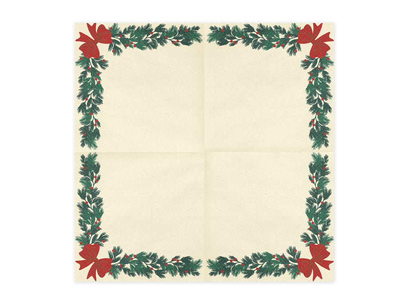 Serviettes guirlande de Noël, 33x33 cm, beige (lot de 20 pièces)