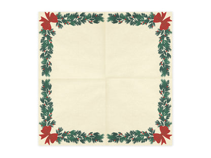 Serviettes guirlande de Noël, 33x33 cm, beige (lot de 20 pièces)
