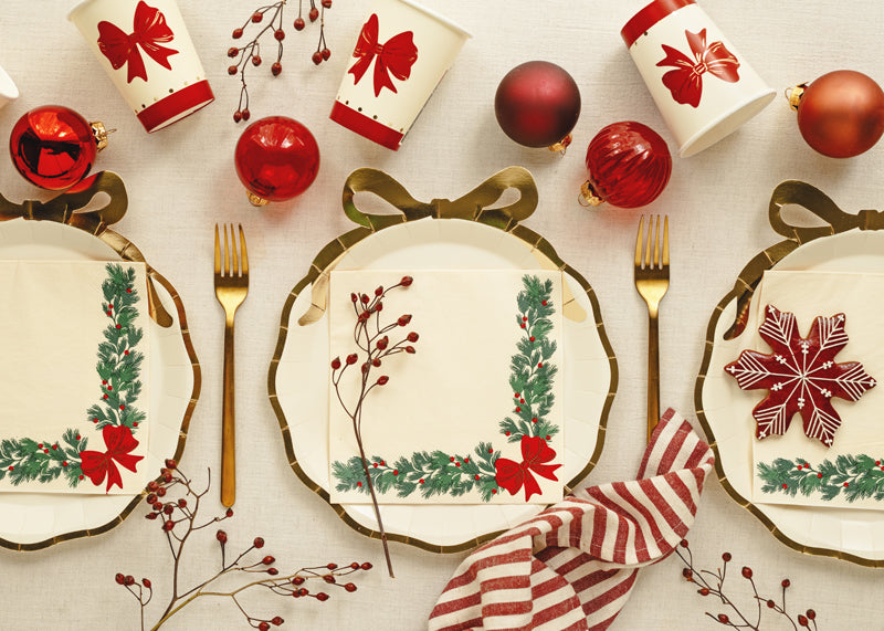 Serviettes guirlande de Noël, 33x33 cm, beige (lot de 20 pièces)
