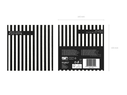 Serviettes à rayures noires, 33 x 33cm – lot de 20