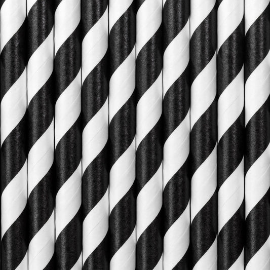 Pailles en papier, noir – 19,5cm – lot de 10