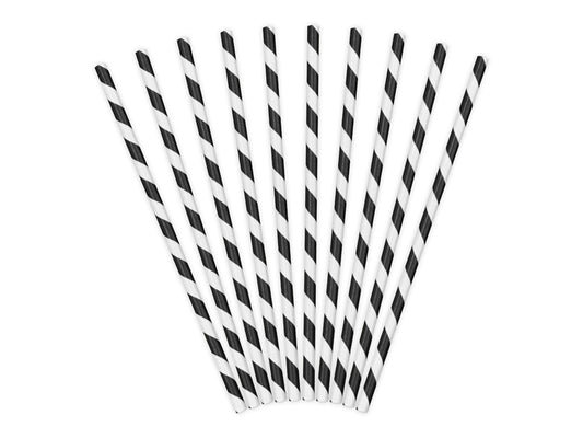 Pailles en papier, noir – 19,5cm – lot de 10