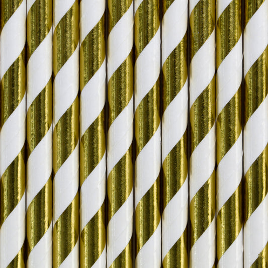Pailles en papier, or, 19.5cm – lot de 10 pièces