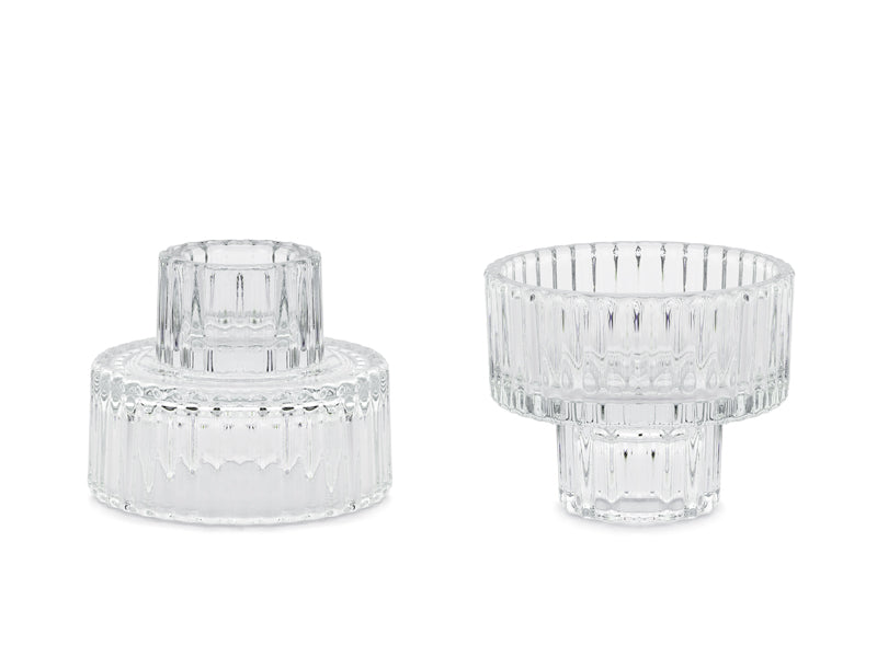 Bougeoirs en verre réversibles avec rebord – Lot de 4