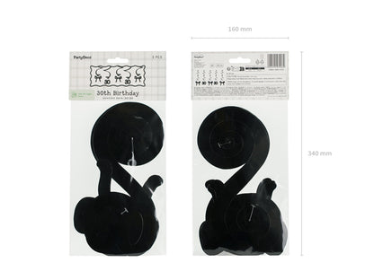 Spirales d'anniversaire pour le 30 ans avec des nœuds, noir, 50 cm – lot de 5