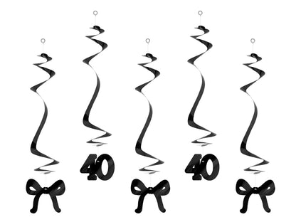 Spirales d'anniversaire pour le 40 ans avec des nœuds, noir, 50 cm – lot de 5