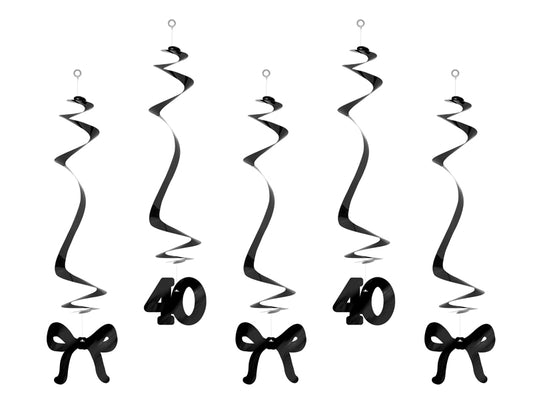 Spirales d'anniversaire pour le 40 ans avec des nœuds, noir, 50 cm – lot de 5