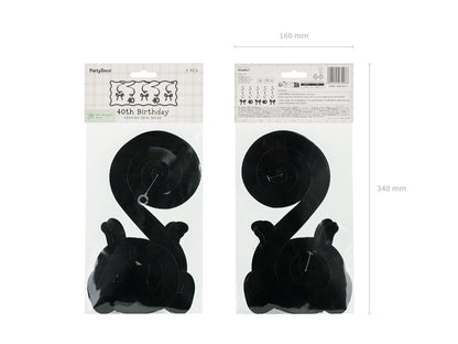 Spirales d'anniversaire pour le 40 ans avec des nœuds, noir, 50 cm – lot de 5