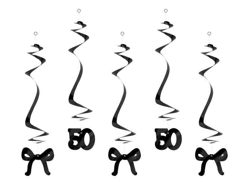 Spirales d'anniversaire pour le 50 ans avec des nœuds, noir, 50 cm – lot de 5