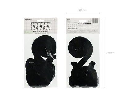Spirales d'anniversaire pour le 60 ans avec des nœuds, noir, 50 cm – lot de 5