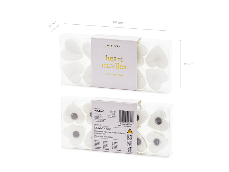 Bougies chauffe-plat en forme de cœur, 4 cm, blanc (1 pqt. / 10 pc.)