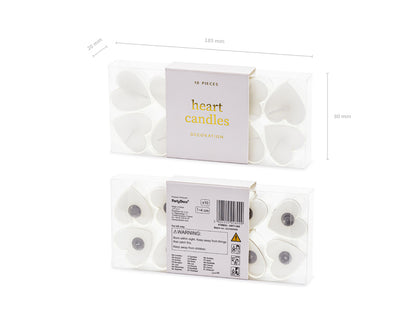 Bougies chauffe-plat en forme de cœur, 4 cm, blanc (1 pqt. / 10 pc.)