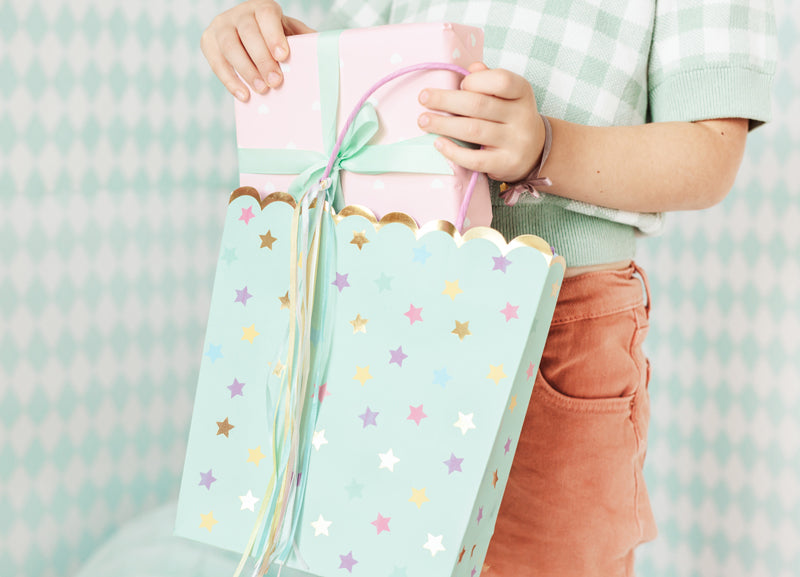 Sacs cadeaux étoiles, assortiment, 22x23x8cm
