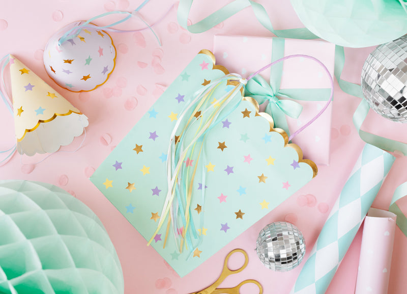 Sacs cadeaux étoiles, assortiment, 22x23x8cm